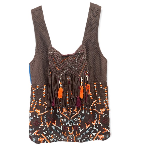 Anthro Rigmarole Akemi Kin Tassel Brown Embroidered Beaded & Tassel Tank Top - Picture 9 of 9